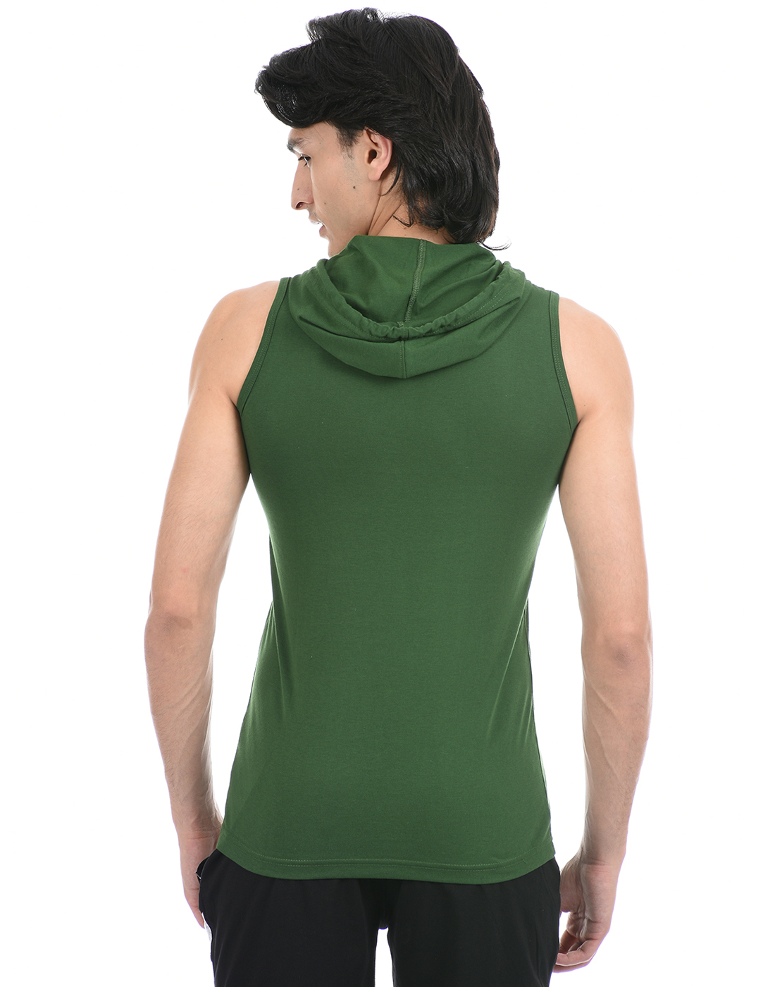 Cloak & Decker by Monte Carlo Men Dark Green Sleeveless Hooded Tshirt